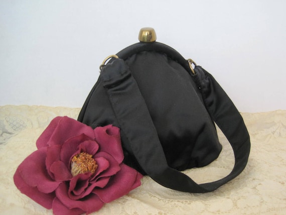 Black Satin Purse- Signed Ronay - Evening Handbag - 50's Style Bag