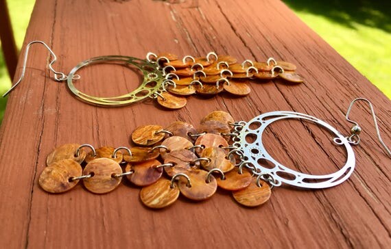 Orange Mussel Shell Chandelier Earrings