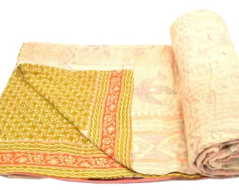 Vintage Kantha Quilt Gudri Reversible Throw Ralli Bedspread Bedding India OG1068