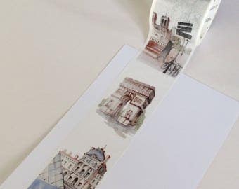 Large Illustrated Paris Scenes Patterned Washi Tape