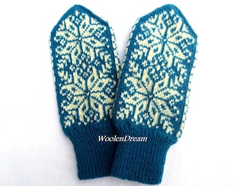 Merino wool mittens,warm winter glove, Scandinavian mittens with Nordic stars,snowflake arm warmers,fashion accessory,Christmas gift for Her