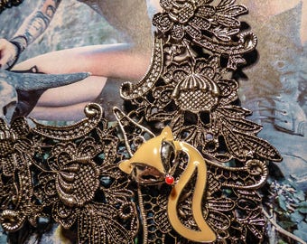 Silver bib necklace lace gypsy Bohemian cream ♠Fox♠