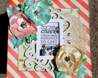Shaker Box 3D Christmas Card with Paper Stacking Technique and Sequins and silk flowers