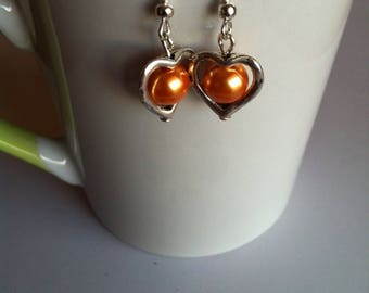 Valentine hearts and yellow beads earrings