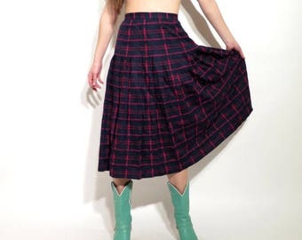 SALE Vintage Plaid Skirt / Tartan Skirt / Accordion Skirt / Weathervane Skirt / Midi Skirt / High Waist Skirt / Size 10 Skirt / Made in USA