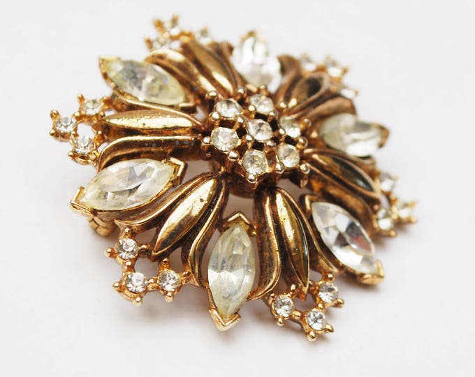 Trifari Pat Pend Rhinestone Brooch pendant - Flower Snowflake - Alfred Philippe design - Floral atomic Pin