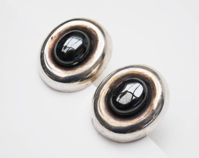 Sterling Hemitie Earrings - marked Barra - Boho - Silver grey gemstone - pierced Stud earrings - modern