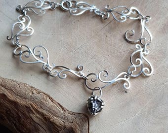 Swirly Bracelet with Meteorite ~ Campo del Cielo Meteorite Space Science Steampunk Swirly Sterling Silver  925