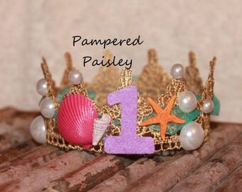 Birthday sale Beach Crown, Mermaid Crown, Seashell Crown, Crown Cake Topper, Mermaid Birthday, Beach Decorations, Party Favors, Girl Crown,
