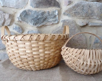 hand woven storage baskets, egg basket, split oak basket, woven baskets, handmade, vintage