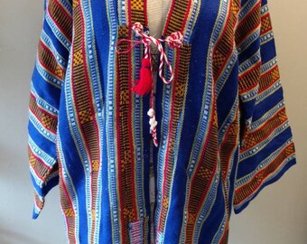 Vintage Unisex Woven Mexican Jacket Baja Bohemian Hippie Style One Size