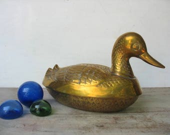 Large Vintage Brass Duck Box Made In Korea Hunting Cabin Accent Trinket Jewelry Box