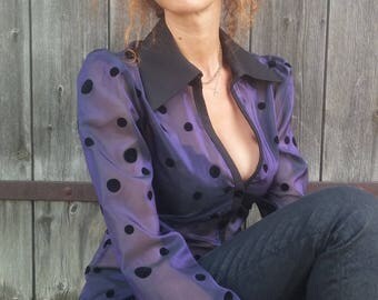 Purple curved blouse with velvet peas. 03317