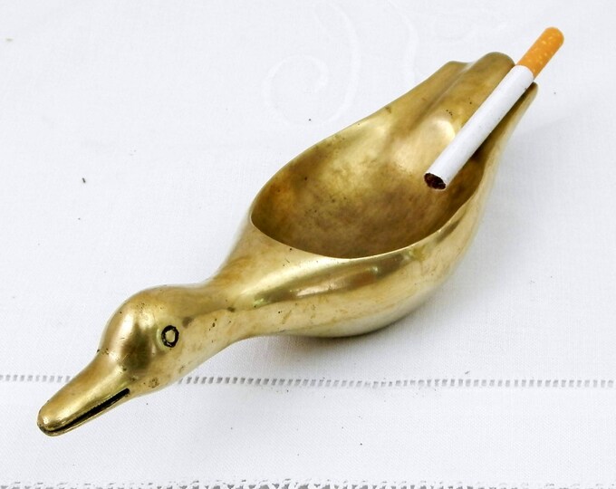 Vintage Mid Century Brass Flying Duck Shaped Ashtray from France, French Mallard Trinket Dish, Retro Man Cave Decor, Smoking Accessories