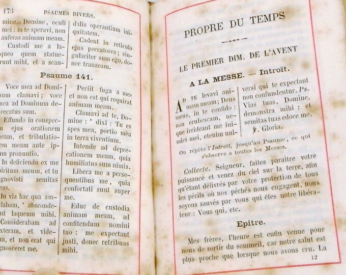 Antique French Religious Book Leather Cover Decorated with Gold Gilt Pattern Printed in 1885 "Paroissien Romain", Liturgy from France Antique French Religious Book Leather Cover Decorated with Gold Gilt Pattern Printed in 1885 "Paroissien Romain", Liturgy from France