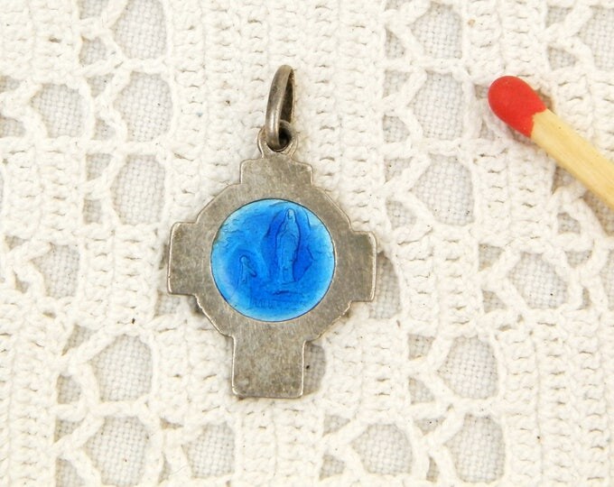 Antique Silver and Blue Enamel Religious Medal Virgin Mary on the Reverse is Notre Dame de Lourdes, Christian Religion, Catholic Jewelry Antique Silver and Blue Enamel Religious Medal Virgin Mary on the Reverse is Notre Dame de Lourdes, Christian Religion, Catholic Jewelry