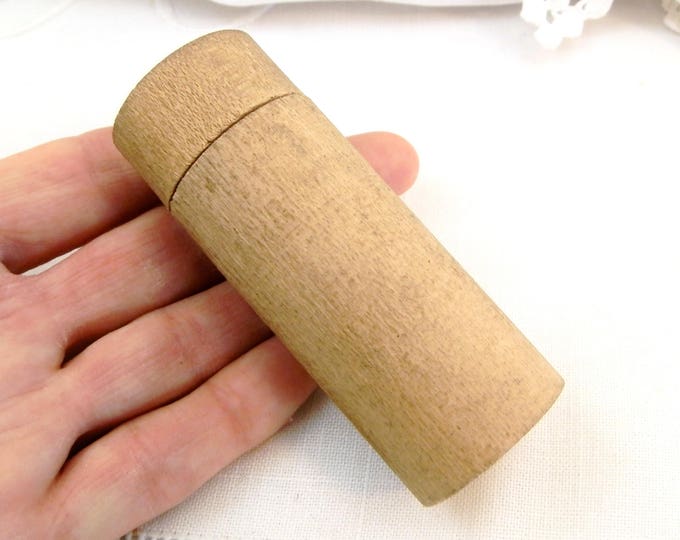 Cylindrical Turned Wooden Pill Box, French Vintage Box Made of Wood, Rustic Brocante Decor