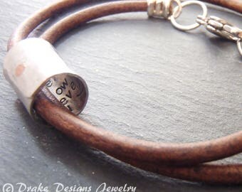 3rd Anniversary Gifts for Men. secret message bracelet. leather anniversary for him or her personalized with message hidden inside