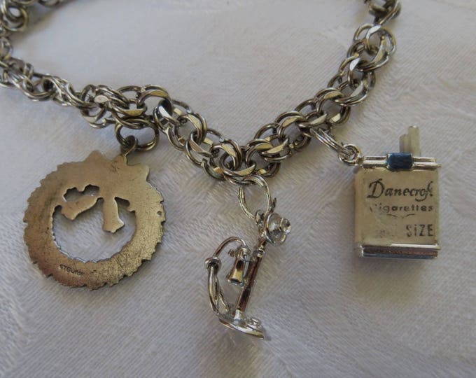 Sterling Charm Bracelet, 7 Vintage Charms, Custom Bracelet, Unique Charms, 1960s