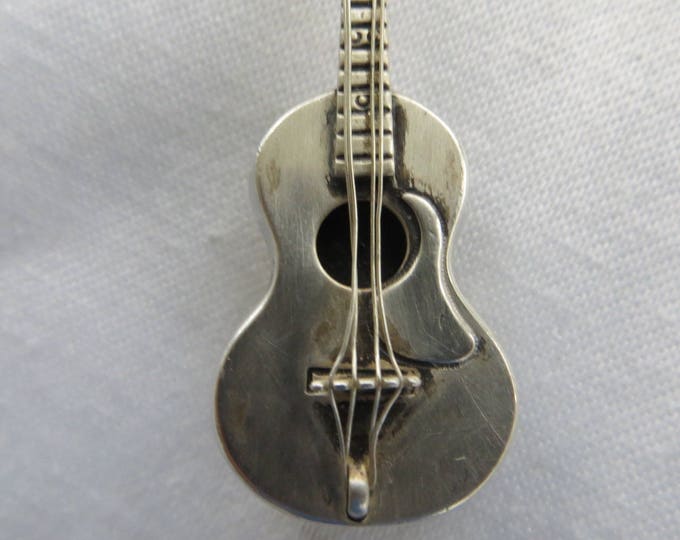 Sterling Guitar Brooch, Signed Beau Sterling, Vintage Guitar Pin, Musical Jewelry