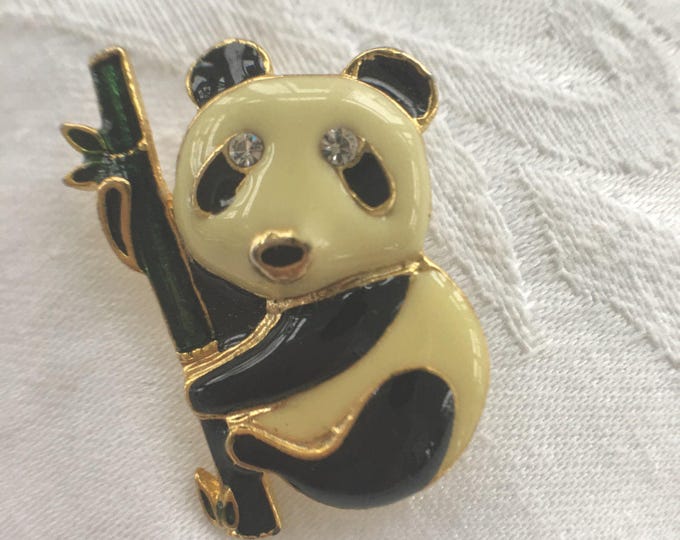 Vintage Enamel Panda Brooch, Panda Pin, Figural Panda Bear