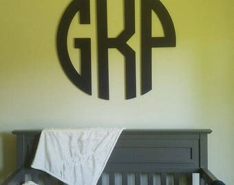 Large Wooden Monogram Wall Hanging, Nursery Decor, Wooden letters, Circle Monogram decor, Boy Nursery