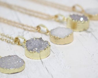 Tiny Druzy Necklace, Crystal Necklace, Druzy Crystal Necklace, Gold Druzy Gemstone Necklace, Druzy Jewelry, Druzy Pendant