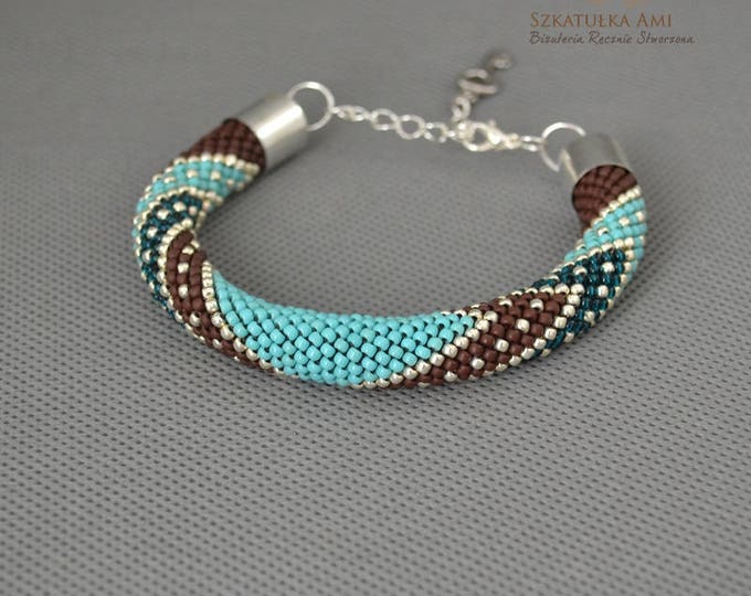 Turquoise bracelet crochet colorful bracelet beaded bracelet handmade bangle braclets womens girls gift glass beads effect shading her