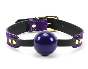 Bdsm Silicone Ball Gag Purple Leather Gag