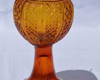 2902 Amber Stem Waffle Design Oil Lamp