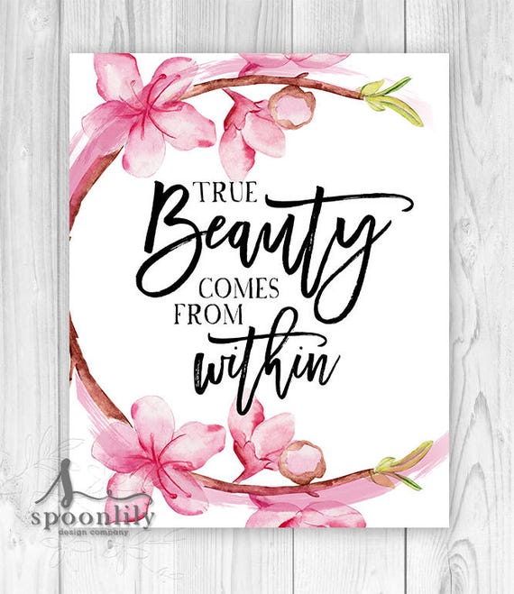 True Beauty Comes From Within Illustrated Typography Quote
