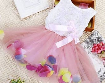 White and Pink Rose Petal Dress