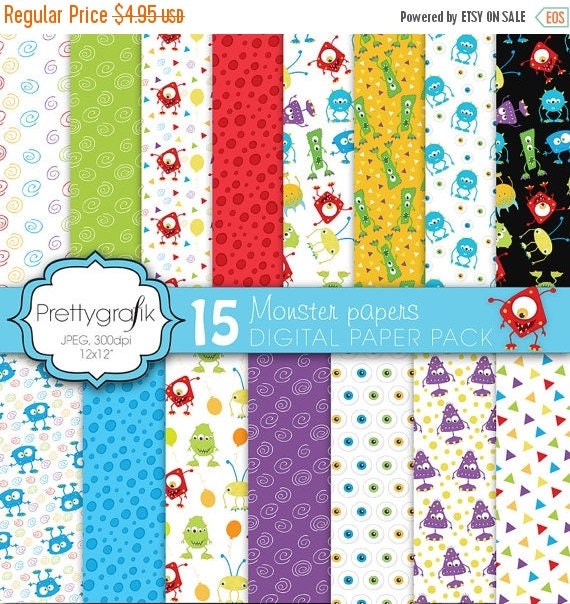 80% OFF SALE monster digital paper, commercial use, scrapbook papers, background - PS588 Il_570xn