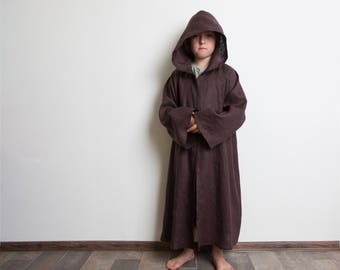 Jedi Robe, Brown Linen Robe, Hooded Robe for Children, Boys Halloween Costume