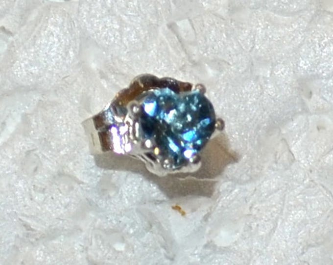 Man's Aquamarine Stud, 4mm Heart, Natural, Set in Sterling Silver E1085M