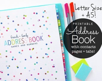 Address Book, Printable Pages, Planner Inserts, Contacts Pages, Filofax A5, Kikki K large, Letter Size, Happy Planner, Discbound Planner