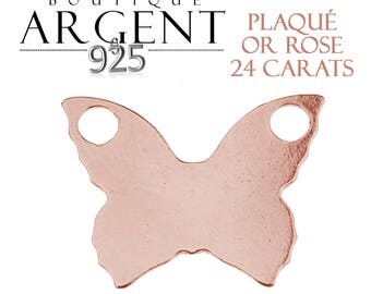 15.1 mm sterling silver plated Butterfly charm rose gold with two holes to 2.2 mm