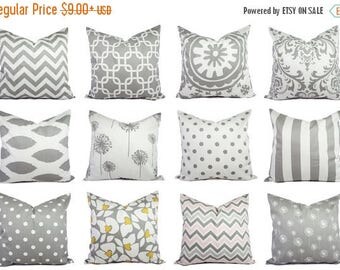 15% OFF SALE Grey Pillow Covers - Grey and White Throw Pillows - Decorative Pillows - Grey Euro Sham - Grey Pillows - Grey Couch Pillows