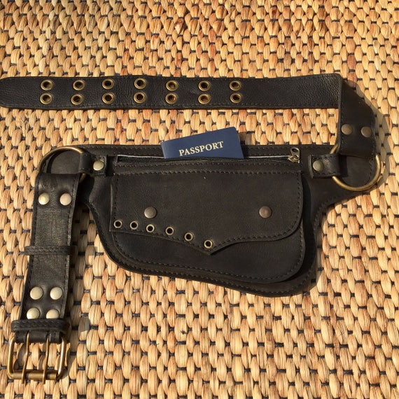 Leather Fanny Pack Utility Belt Bag Belt with Pockets