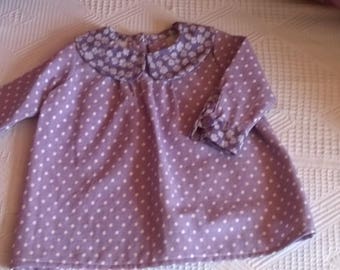Purple polka dots and flowers size 3 months long sleeve dress