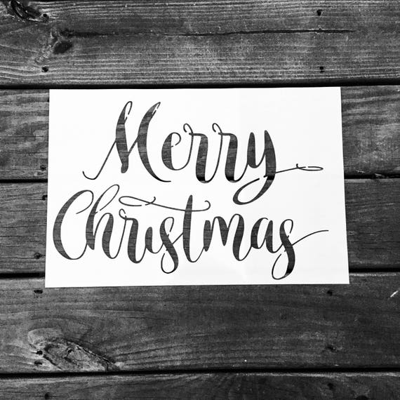 Merry Christmas Stencil Holiday Farm House Style Wood Sign