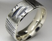 Mens Wedding Ring Sterling Silver Pattern Texture Scored Band 8mm Wide