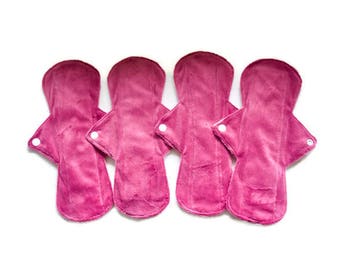 Set of 4 pads 11" Long Minky Menstrual Sanitary Cloth Pads Washable and Reusable Regular to Heavy Flow Pads