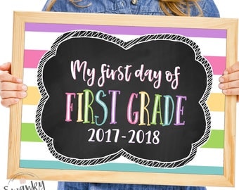 1st Grade School Sign Printable, First Day of School Sign, First Day Photo Prop, Chalkboard 1st Grade Sign, 1st Day of First Grade, Stripes