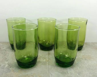 Vintage Green Juice Glasses Set of 5 - Retro 1970's Breakfast Juice Glasses - Retro Kitchen