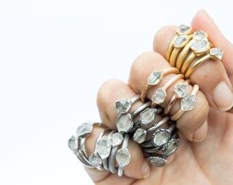 Raw crystal ring | Herkimer diamond ring | Electroformed crystal ring | Crystal quartz ring | Rock quartz crystal statement ring