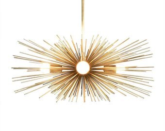 Gold Urchin Chandelier Lighting | Midcentury Modern Sputnik