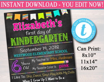 EDITABLE Back to School Photo Prop, Back to School Chalkboard Poster, Personalized School Chalkboard Sign, 1st Day of School Printable Prop