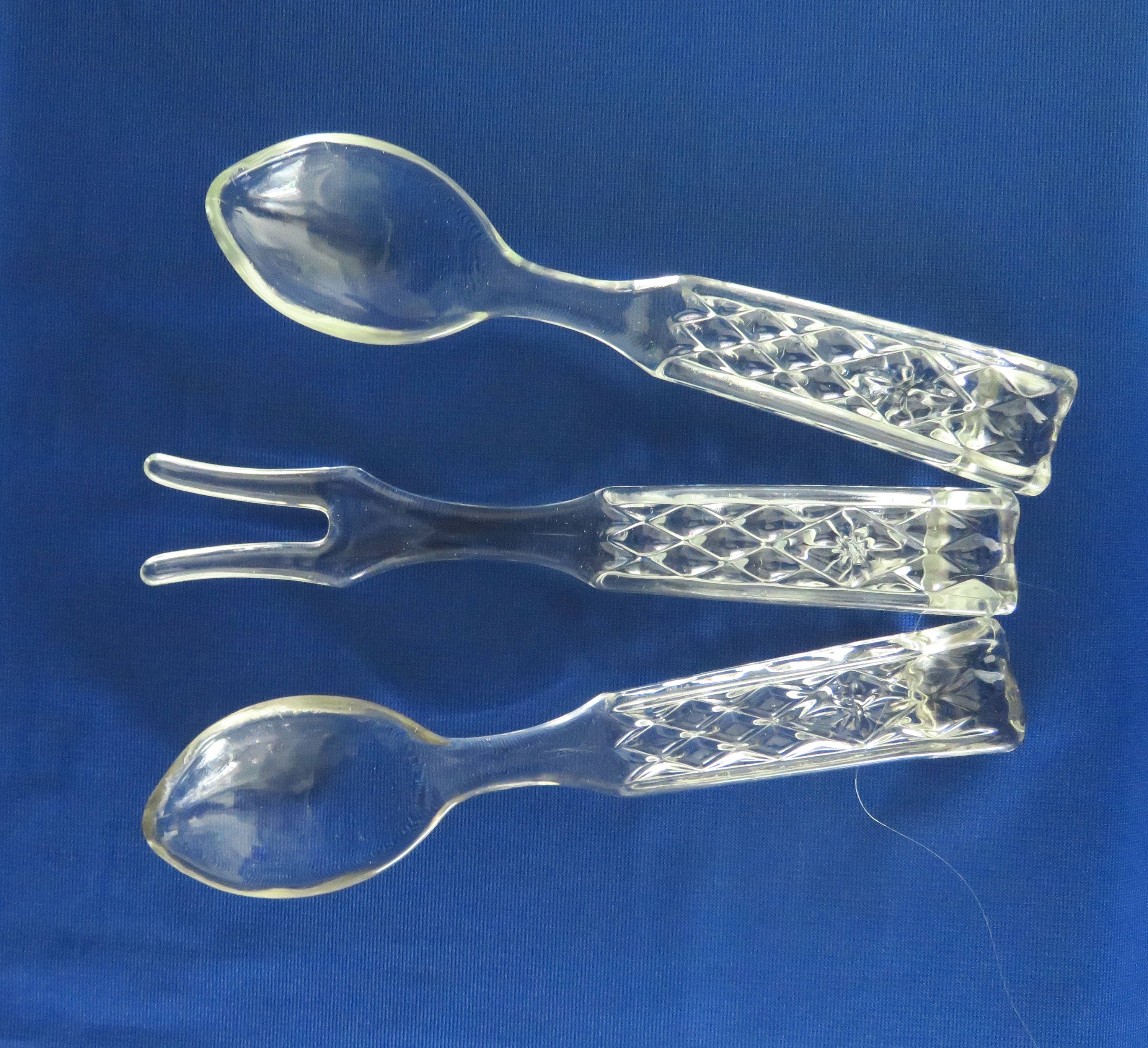 Crystal Salad / Serving Spoons & Fork 3