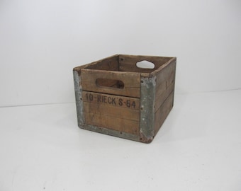 Vintage Wood and Metal, Milk Crate, Storage Crate, Wood Box, Wooden Crate, Wood Crate with Advertisement, Industrial Storage